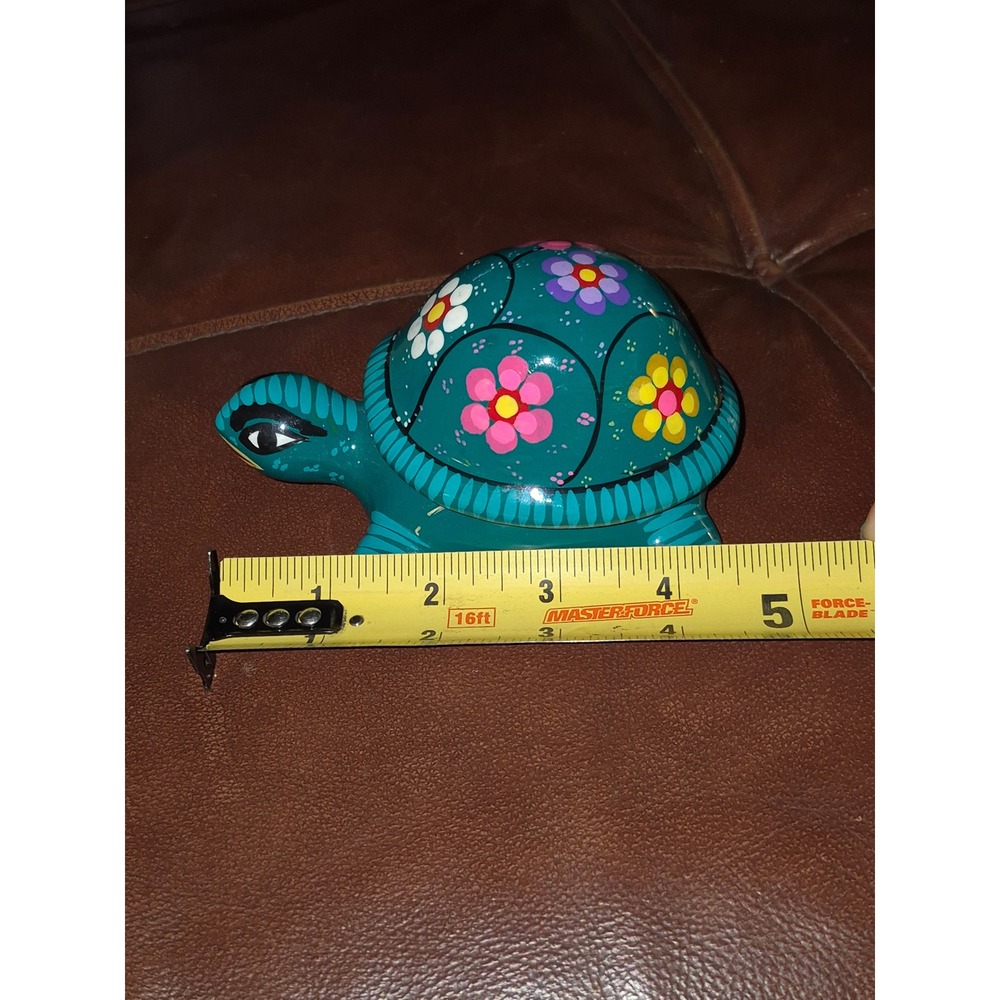Hand Painted Turtle Trinket Box Mexican Folk Art Style Floral Terracotta gift - Picture 7 of 9